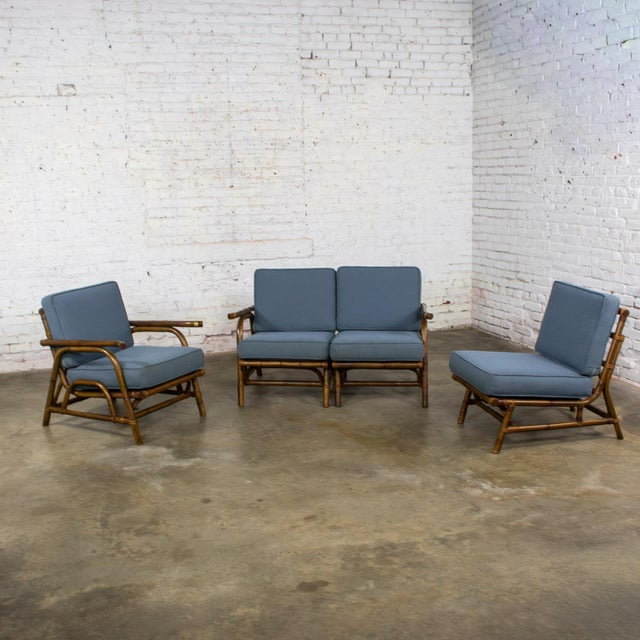 Calif-asia Mid-20th Century Tropical or Coastal Style Rattan 3 Piece Sofa and Lounge Chair by Calif Asia, a Set For Sale - Image 4 of 18