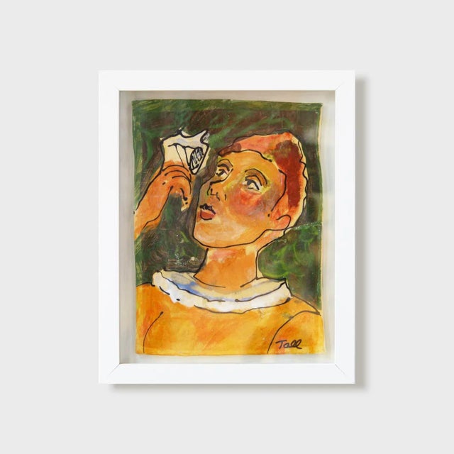 This is an original painting on glazed tile by Southern California artist, Cheryl Tall. Its dimensions are 8.8" x 10.8" x...