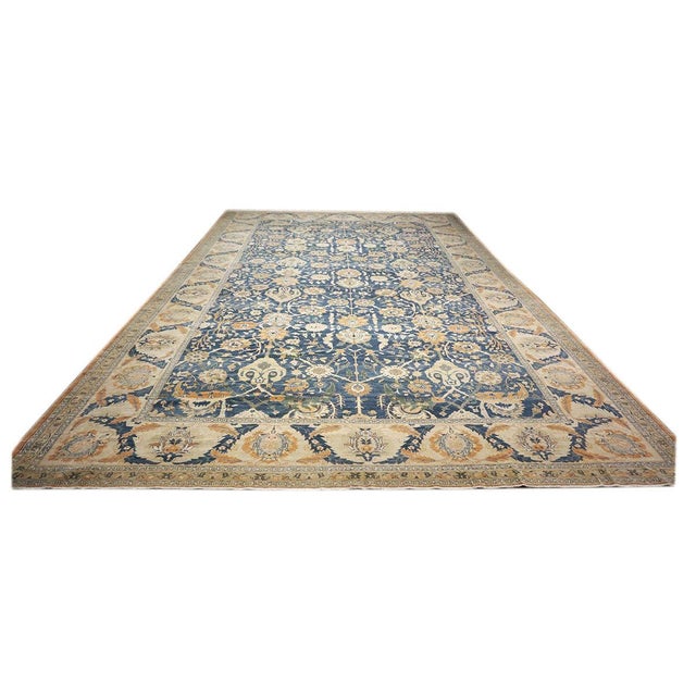 1980s Vintage Egyptian Sultanabad Wool 13x21 Blue, Ivory, & Orange Handmade Oversized Area Rug #1143944 For Sale - Image 5 of 12