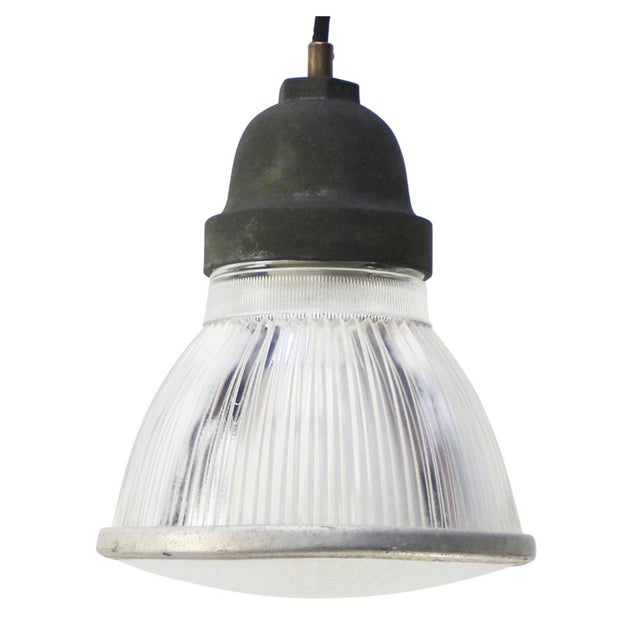 Metal Vintage Industrial Glass Pendant Lamp from Holophane, Paris For Sale - Image 7 of 7