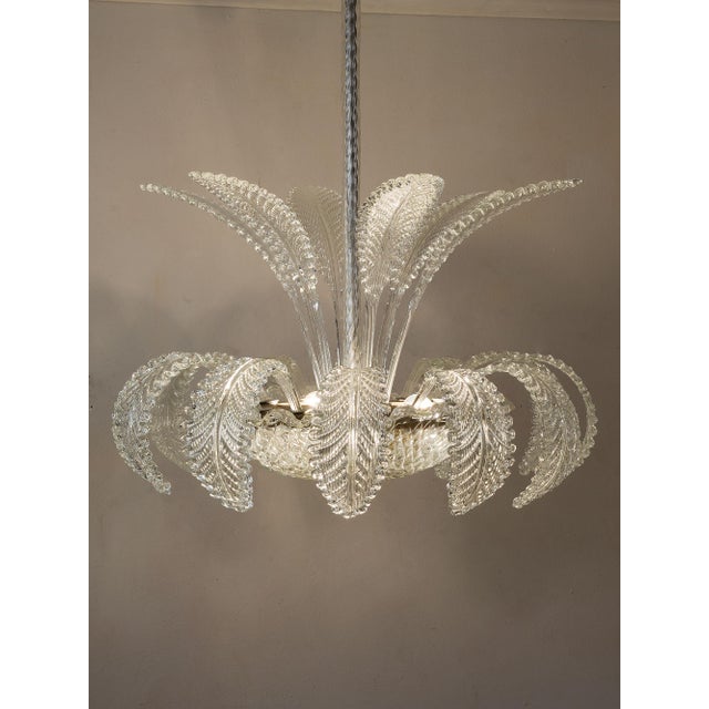 Mid-Century Modern Vintage Art Deco Murano Glass Chandelier with Eighteen Leaves by Ercole Barovier, 1930s For Sale - Image 3 of 18
