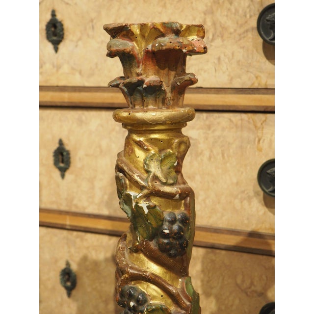 Pair of 17th Century Italian Giltwood and Polychrome Grape Leaf Table Columns For Sale - Image 14 of 18