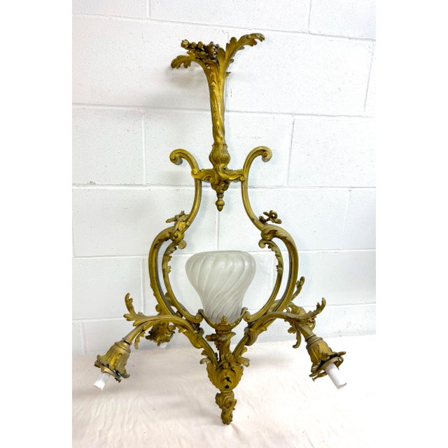 Large Antique Ornate Louis XV Dore Bronze French Ceiling Chandelier Fixture For Sale - Image 11 of 15