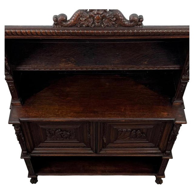 19th Century Antique Victorian Carved Oak Cupboard For Sale - Image 3 of 11