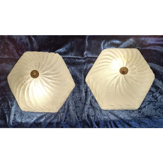 1980s Vintage Ceiling Lamps with Hexagonal Frosted Glass Shade and Concealed Mounting, 1980s, Set of 2 For Sale - Image 5 of 7