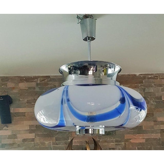 AVMazzega Pendant Lamp in Blue Glass and Chrome from Mazzega, Italy, 1960s For Sale - Image 4 of 18
