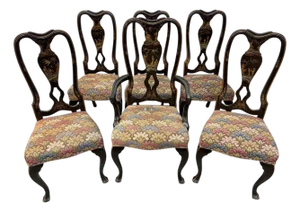 Antique Chinoiserie Paint Decorated Dining Chairs - Set of 6