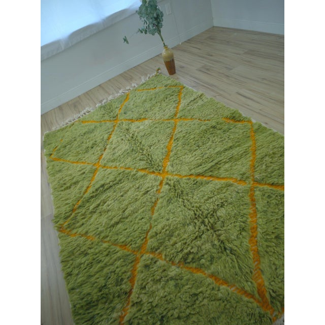 Lime Green Diamond Wool Moroccan Beni Ourain Rug For Sale - Image 12 of 12