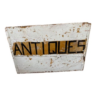 Vintage Double-Sided Hand-Painted Wooden “Antiques” Trade Sign For Sale