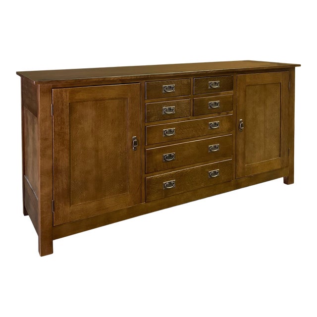 Crafters and Weavers Mission 7 Drawer Sideboard With 2 Doors - Walnut (Aw) - 82" For Sale