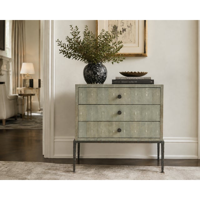 Ironies “Breton” Wide Faux Shagreen Three-Drawer Bedside Table / Commode For Sale - Image 11 of 11