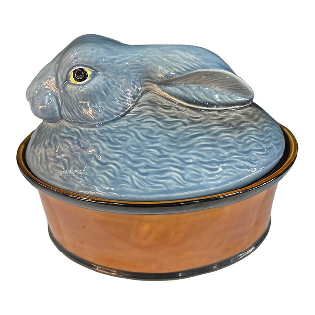 1980s Secla French Country Portuguese Majolica Rabbit Casserole Dish For Sale