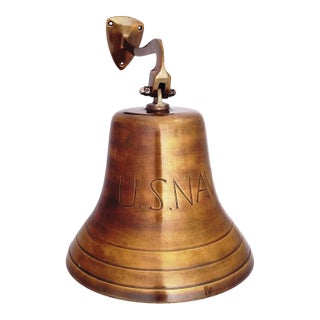 Vintage 1970s Solid Brass Us Navy Ship Bell For Sale