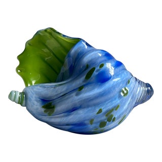 Mid 20th Century Signed Murano Style Art Glass Conch Shell Paperweight For Sale