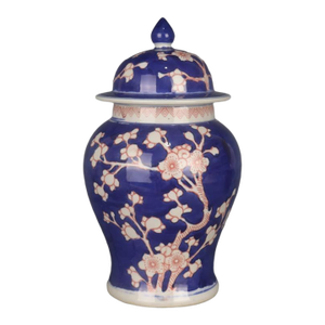 Chinese Vintage Ceramic Pot,Blue and White Underglaze Red Porcelain Ginger Jar Hand Painted Ice Plum Pattern
