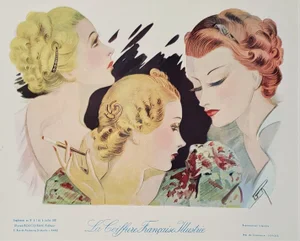 1937 Art Deco Fashion Hair Design Print