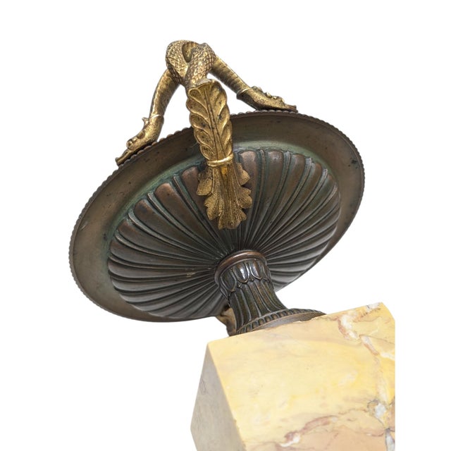 Pair of 19th-Century Bronze Tazzas Featuring Gilt Snake Handles and Siena Marble Stands For Sale - Image 10 of 16