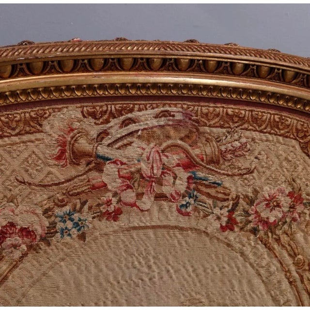 Antique French Louis XVI Style Gilt Wood & Pictorial Needlepoint Fire Screen, 19th Century For Sale - Image 4 of 11