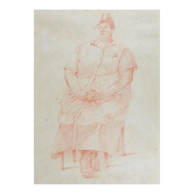 Vintage 1988 Portrait of Seated Woman Drawing For Sale