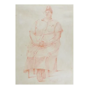 Vintage 1988 Portrait of Seated Woman Drawing