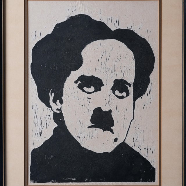 Mid-Century Modern Charlie Chaplin Block Print For Sale - Image 3 of 3