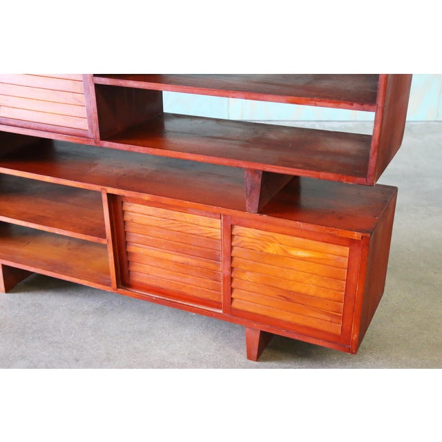 1970s Studio Made Double Sided Console Tables in Pine With Louvered Doors - A Pair For Sale - Image 4 of 13