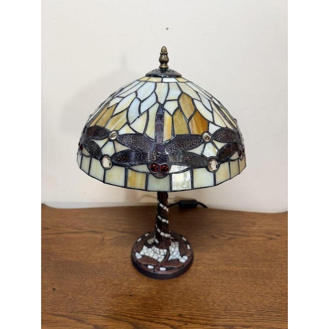 Yellow Mosaic Lamp with Dragonfly Motif in the style of Tiffany For Sale - Image 4 of 5