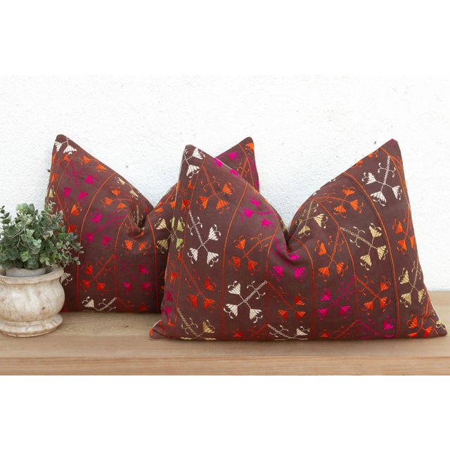 These 16x24 inch lumbar pillows are a breathtaking study in Antique Indian Folk Art, handcrafted from a salvaged Punjabi...