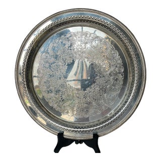 Mid 20th Century Wm Rogers Silverplate Pierced Serving Tray Platter #172 For Sale