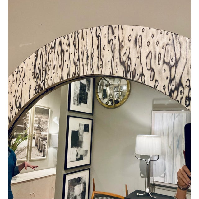 Modern Black and 0ff-White Burl Wood Full Length Mirror For Sale - Image 4 of 4