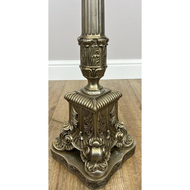 Vintage French Ornate Metal Standing Lamp with Tassel Shade For Sale - Image 10 of 12