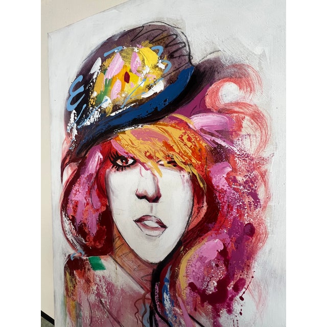 Textile Vintage Postmodern Style 1980s Canvas Oil Painting Wall Art Signed Women Portrait For Sale - Image 7 of 8