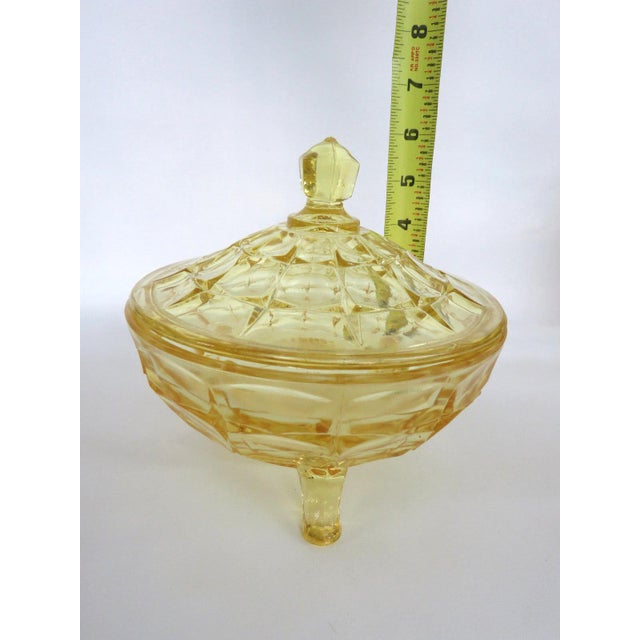 Tiara Indiana Glass Constellation Yellow Three Footed Candy Dish With