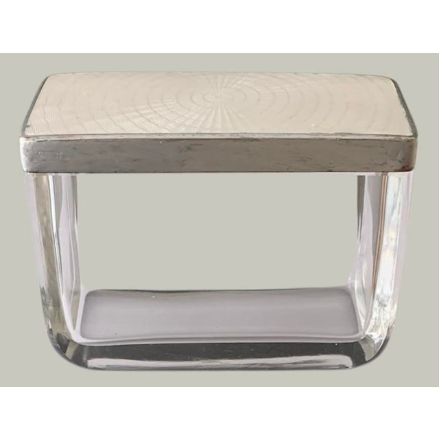 3.5” x 2.75” x 1.75”, Antique Art Deco Silver Guilloche Enamel Glass Trinket Box, Germany Stamped, Beautiful white pearl...