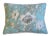 Custom-tailored pillow in Thibaut "Nemour" aqua and white linen fabric. Cream cotton-velvet fabric back. Custom cord trim....