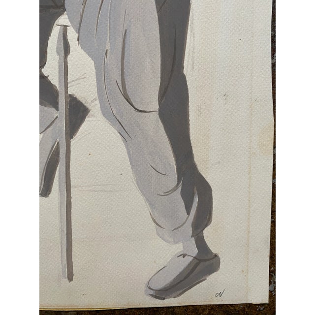 Mid-Century Modern 1950s Mid Century Modern Figure Painting of a Man For Sale - Image 3 of 4