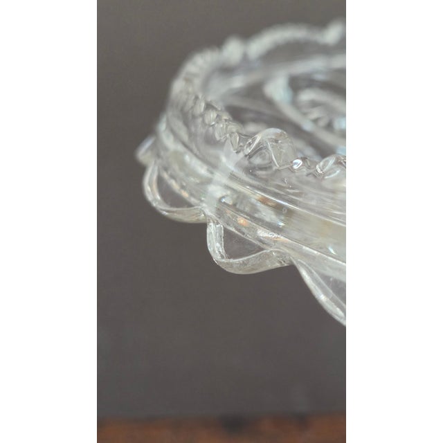 English Vintage Daisy & Button Clear Pressed-Glass Pedestal Compote For Sale - Image 3 of 15