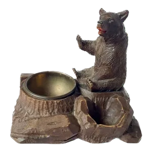 Antique Black Forest Carved Bear Inkwell