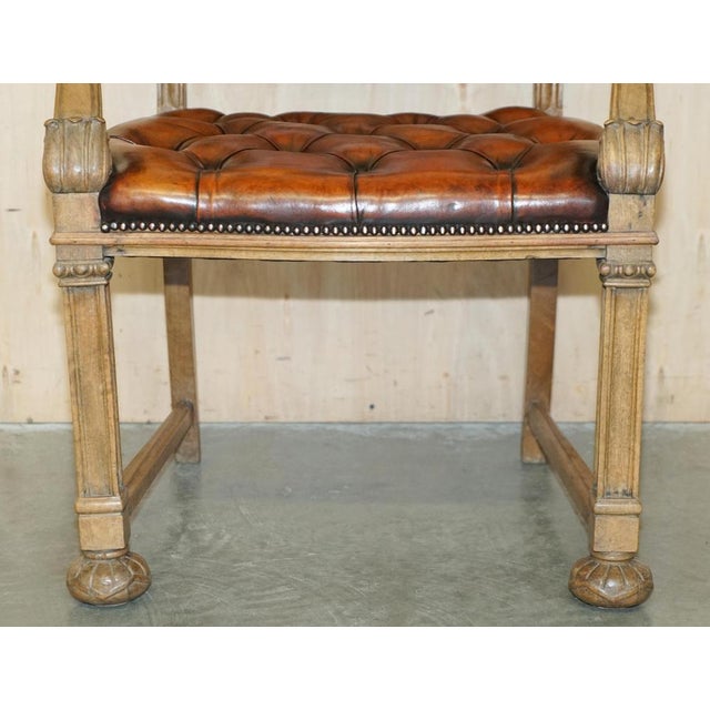 Antique William IV Chesterfield Oak & Brown Leather Desk Chair, 1830s For Sale - Image 9 of 18