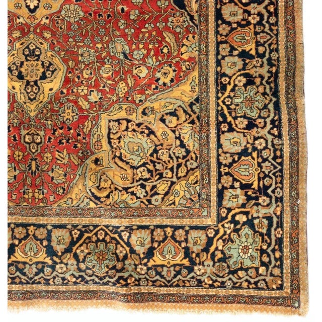 Antique Persian Red Light Blue Navy Blue Floral Mohtasham Kashan Rug circa 1880s For Sale - Image 4 of 5