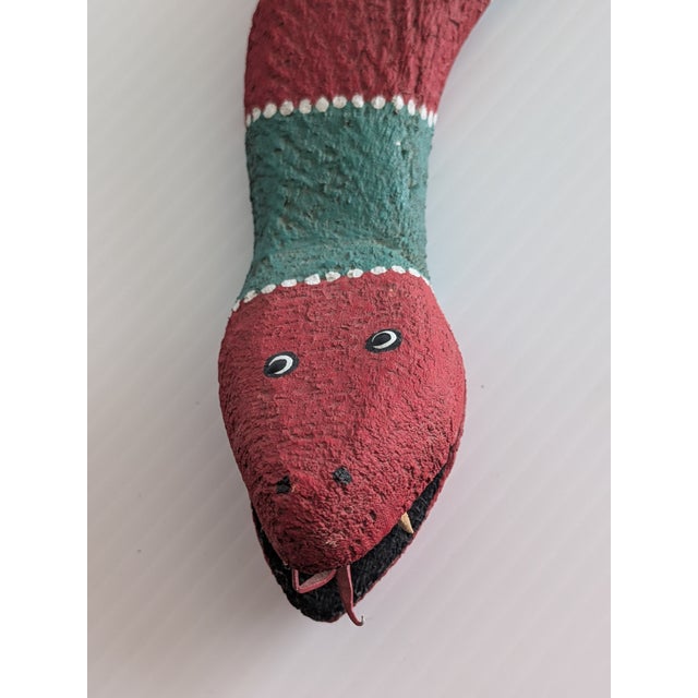 Mexican Vintage Highly Collectible Davila Hand Carved Painted Wood Snake For Sale - Image 3 of 8