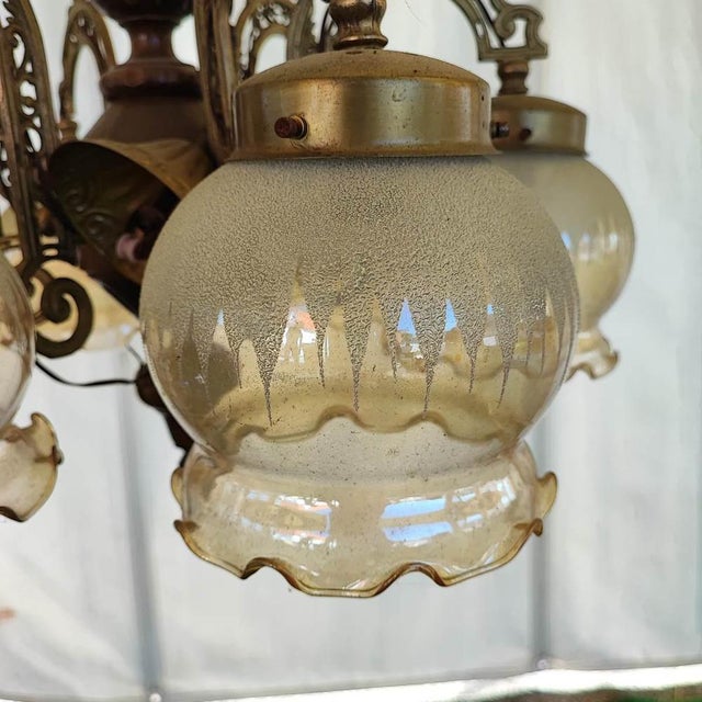 Wood, Metal & Glass Chandelier For Sale - Image 4 of 11