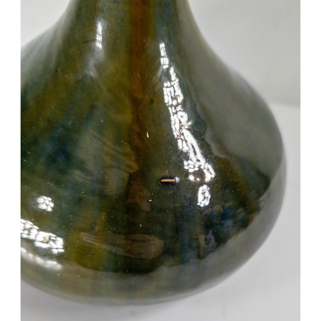 19th Century German or Austrian Olive Green Glazed Majolica Bottle Vase For Sale - Image 9 of 12