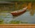 Gorgeous antique French oil painting depicting a very idylic river scene The punt / boat is depicted in the foreground...