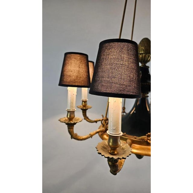 Large Italian Empire Style Chandelier with Tôle and Gilt Bronze Details, 1940s For Sale - Image 11 of 17
