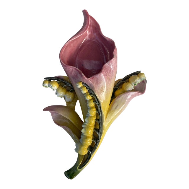 French Majolica Lily of the Valley Wall Pocket Fives Lille Circa 1890 For Sale