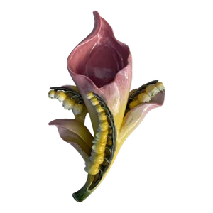 French Majolica Lily of the Valley Wall Pocket Fives Lille Circa 1890