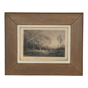 Antique 1877 Henry Farrer December Forest Landscape Etching 13", Framed