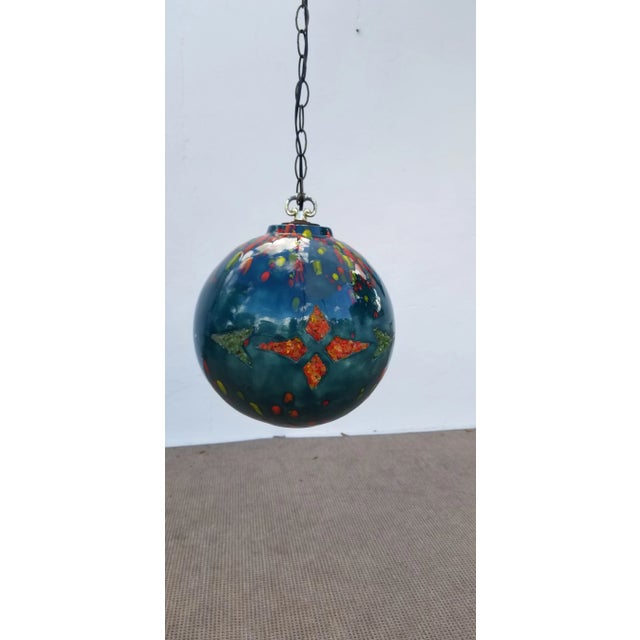 Vintage Mid-century Ceramic Glazed Pendant Lamp For Sale - Image 12 of 12