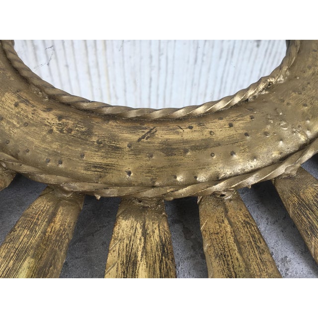 Mid-Century Modern Gilt Iron Layered Leafed Flower Shaped Sunburst Mirror For Sale - Image 11 of 13